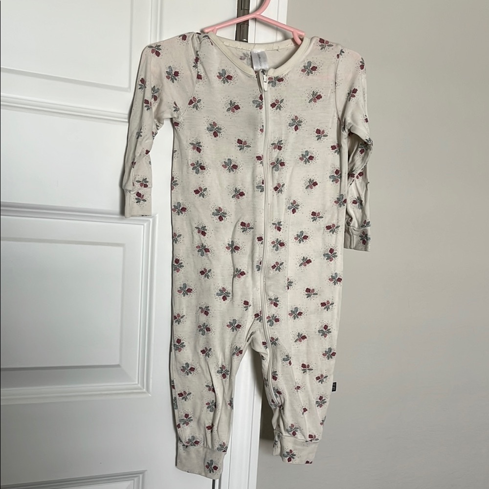 Cream and Red Footies One Piece with Delicate Pattern
